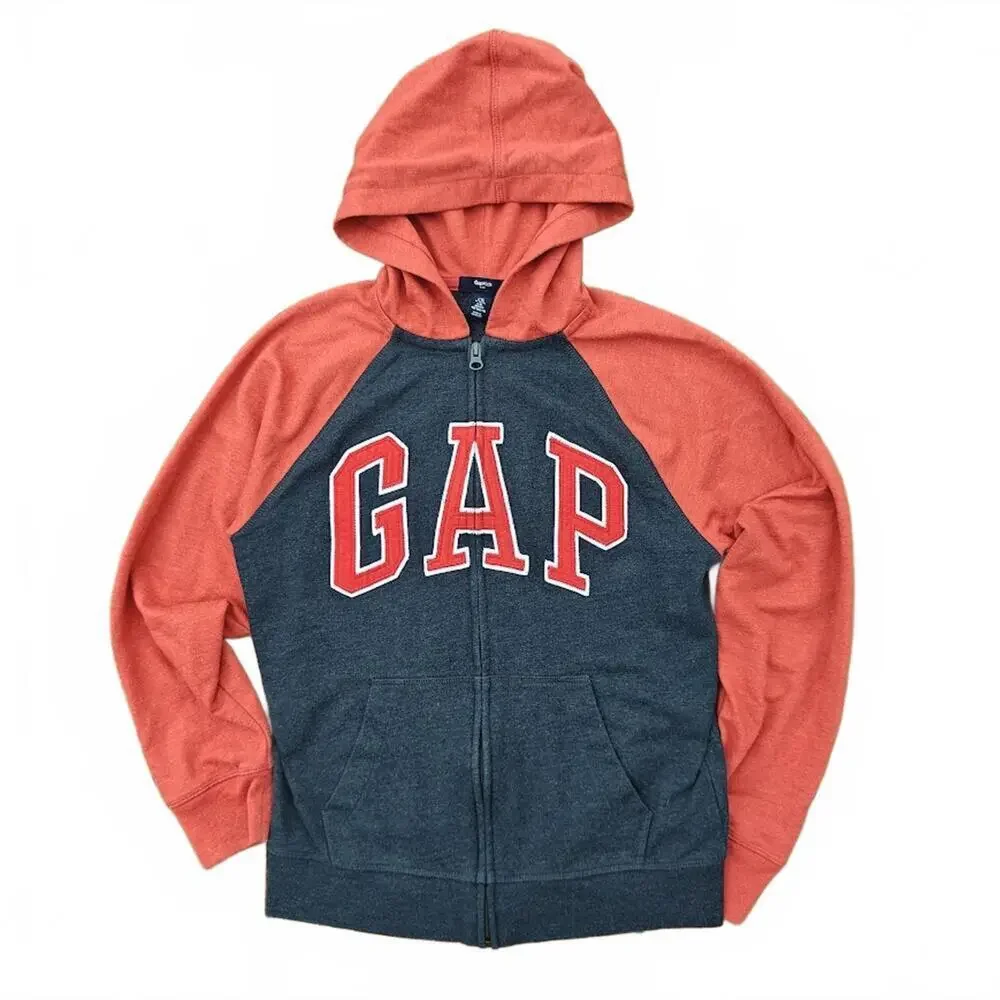 GAP Kids Full Zip Hoodie Red Gray Logo Sweatshirt Size XL Youth Boys Girls